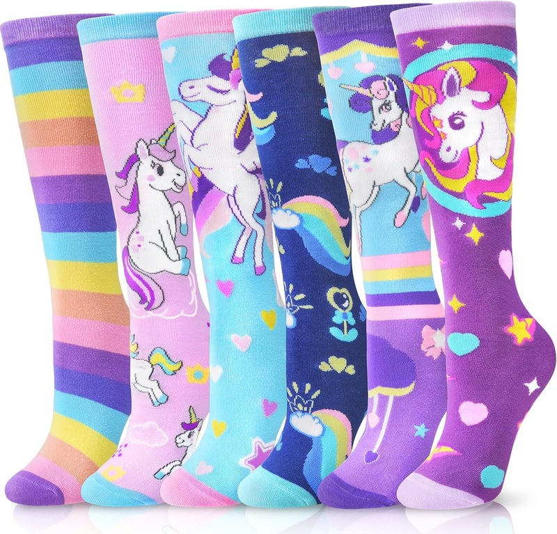 ANTSANG Kids Girls Knee High Socks Fashion Funny Crazy Stockings Gift Cute Novelty Long Boot Cotton Socks for Child 6 Pairs - Image 1